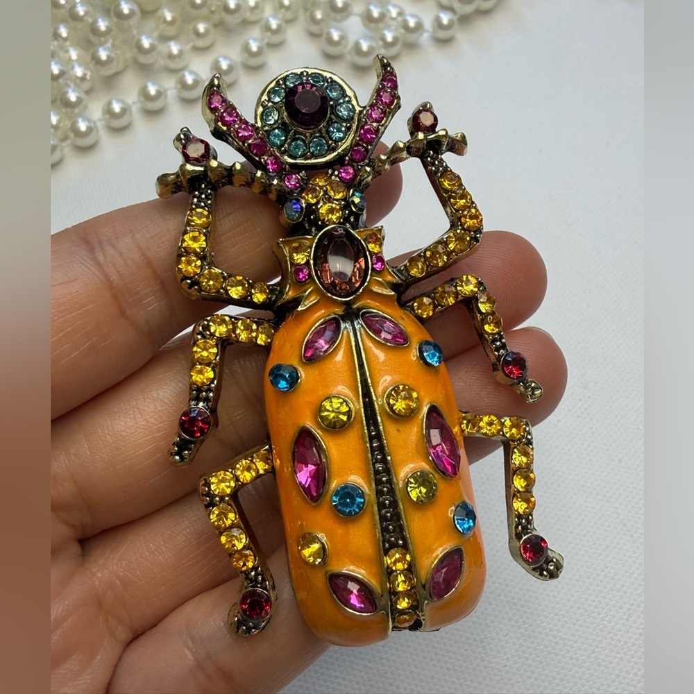 Colorful Beetle Brooch with Gem Accents - Picture 6 of 10